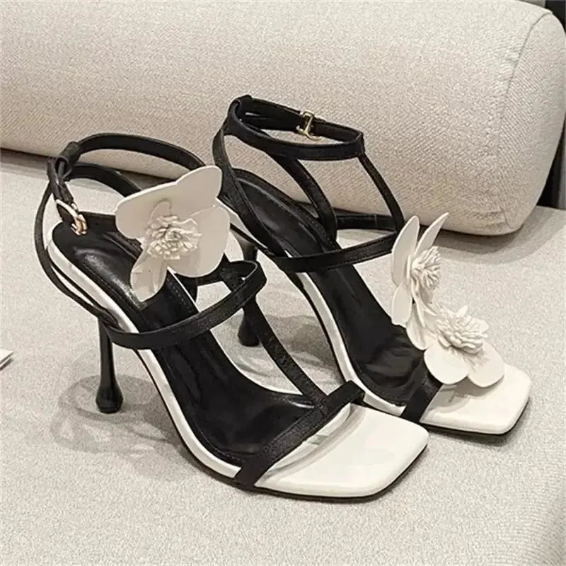 Women's Luxury High Heel Flower Sandals – Square Toe Party Pumps High Heel Sandals Axl