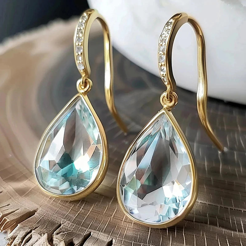 Huitan Blue CZ Water Drop Earrings – Elegant Fashion Jewelry Drop Earrings Axl