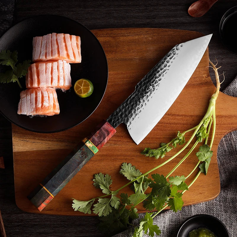 Grandsharp Damascus Chef Knife – AUS-10 Steel & Maple Handle Damascus Chef Knife Axl