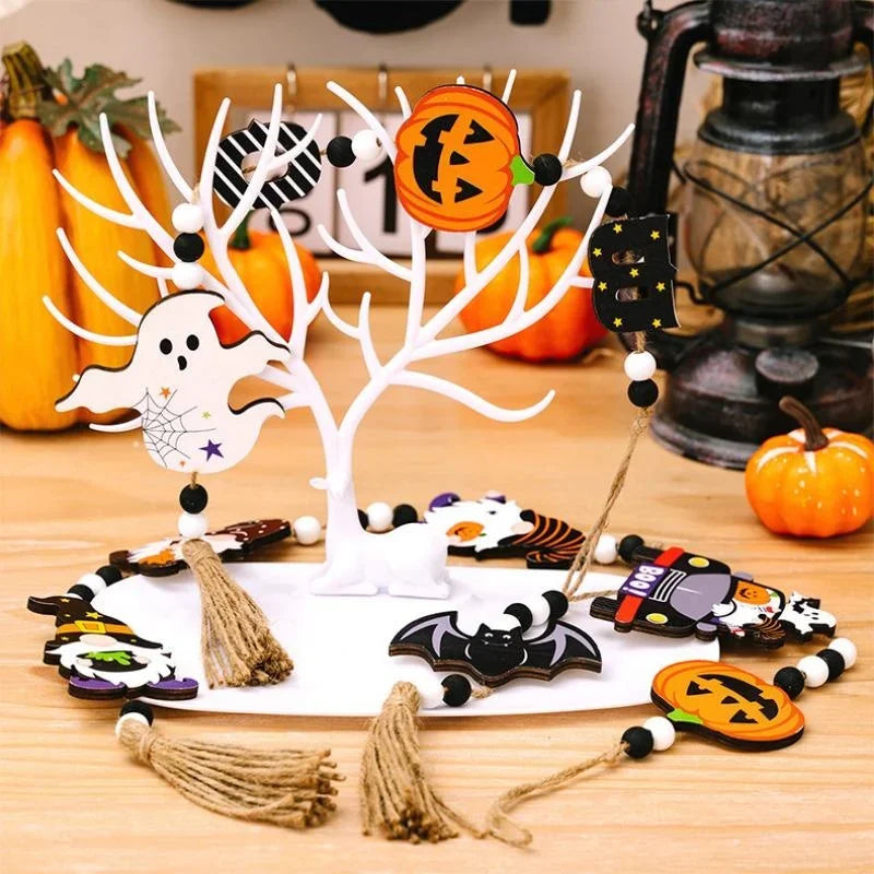 Halloween Wooden Bead Gnome Pumpkin Ghost Hanging Ornament Halloween Hanging Ornament Axl