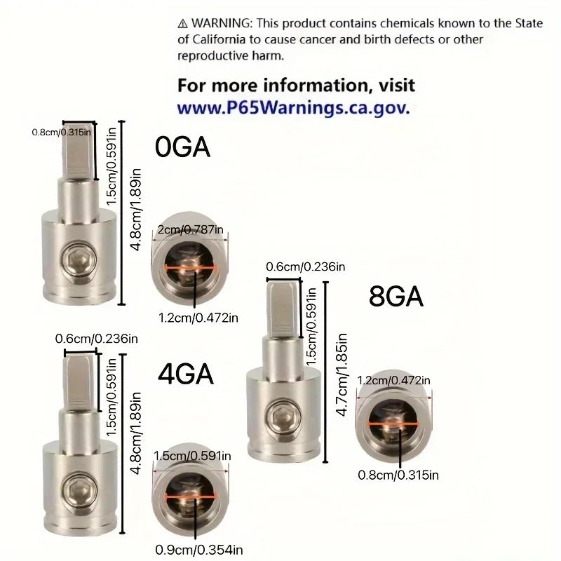 Car Amp 0 to 8 Gauge AWG Wire Reducer Adapter – 4pc Set Amp Wire Adapter Axl