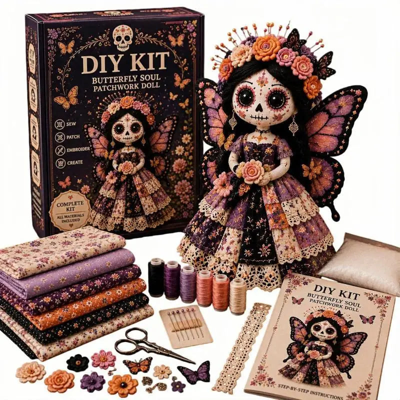 Day of the Dead DIY Patchwork Doll Sewing Kit | Skull Face DIY Sewing Craft Kit Axl A2