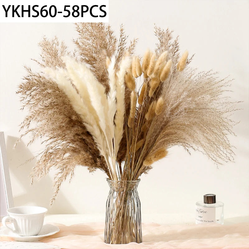 Natural Dried Pampas Grass & Bunny Tails Boho Bouquet Dried Flower Bouquet Axl 58PCS