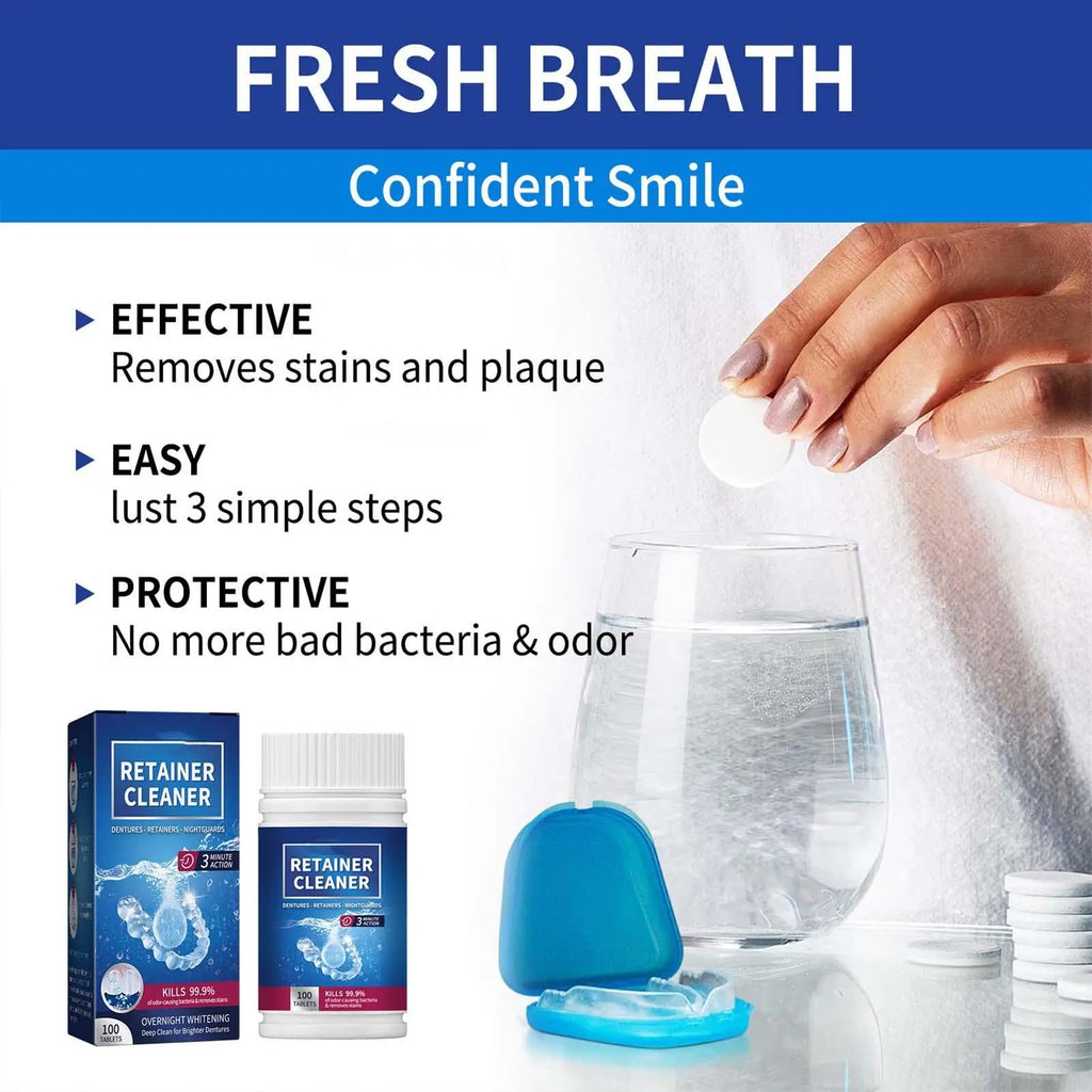Denture Cleaning Tablets 100 Pack – Retainer & False Tooth Cleanser Denture Cleanser Tablets Axl