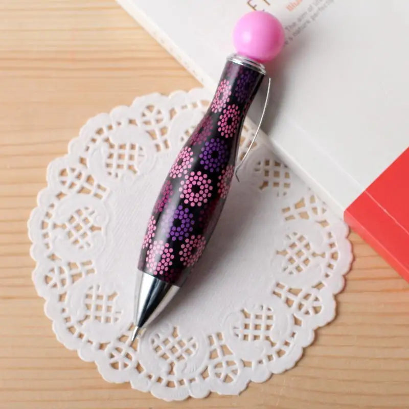 Mini Boho Bowling Shape Ballpoint Pen – Dot Flower Print Novelty Ballpoint Pen Axl A1