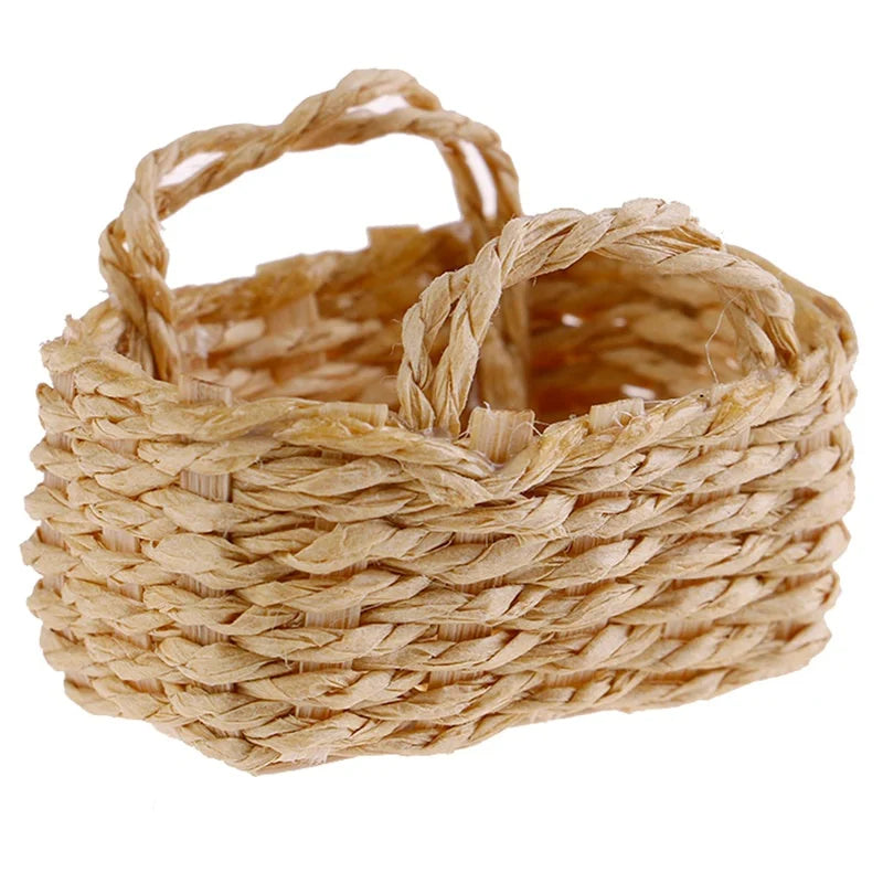 1/12 Dollhouse Miniature Hand-Woven Rattan Basket Decor Dollhouse Accessory Axl 1pcs