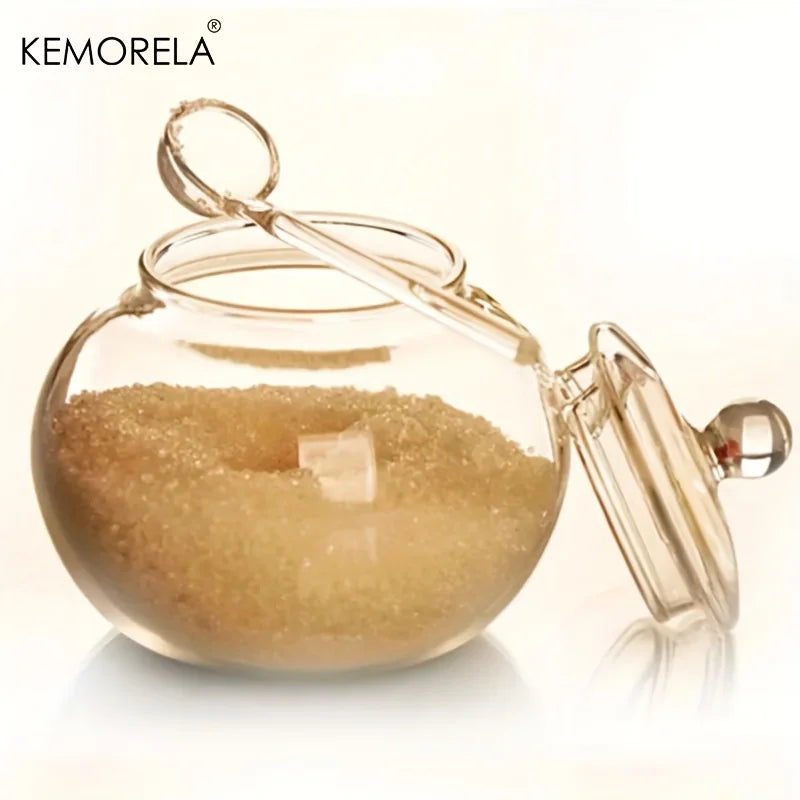 Clear Glass Sugar Bowl with Lid & Spoon | 250ml | KEMORELA Glass Sugar Bowl Axl