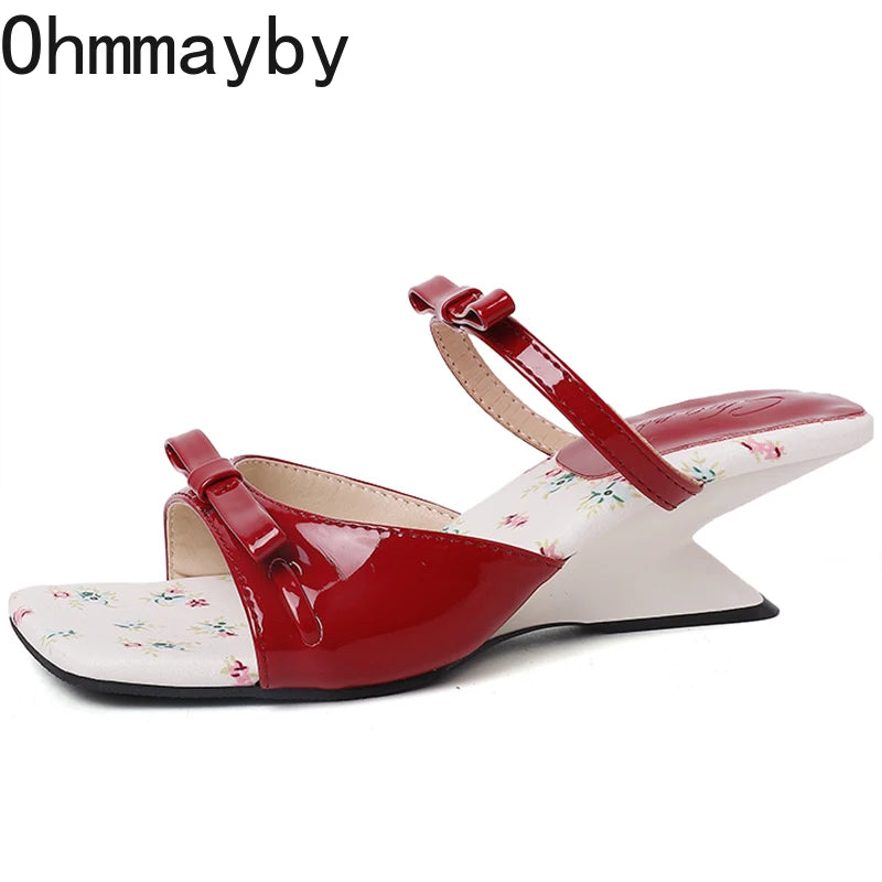 Women's Wedge Slides – Open Toe Butterfly-Knot Heel Slippers Wedge Heel Slides Axl