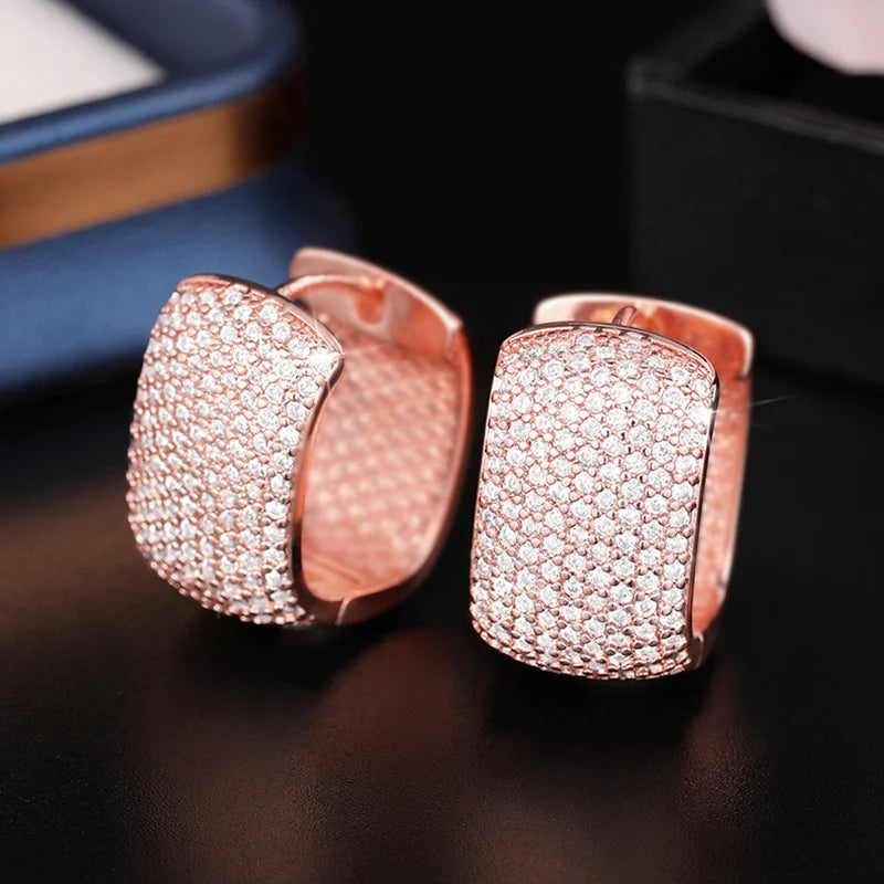 Huitan U-Shaped Cubic Zirconia Hoop Earrings for Women Hoop Earrings Axl