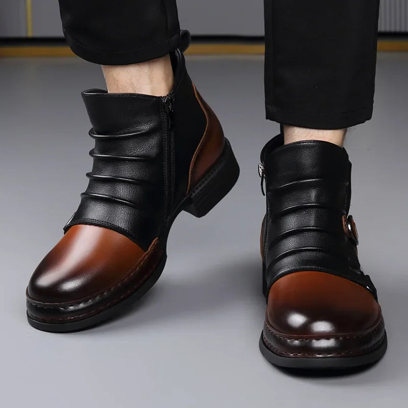Men's Retro Ankle Boots – Warm Faux Fur Platform Motorcycle Men's Ankle Boots Axl