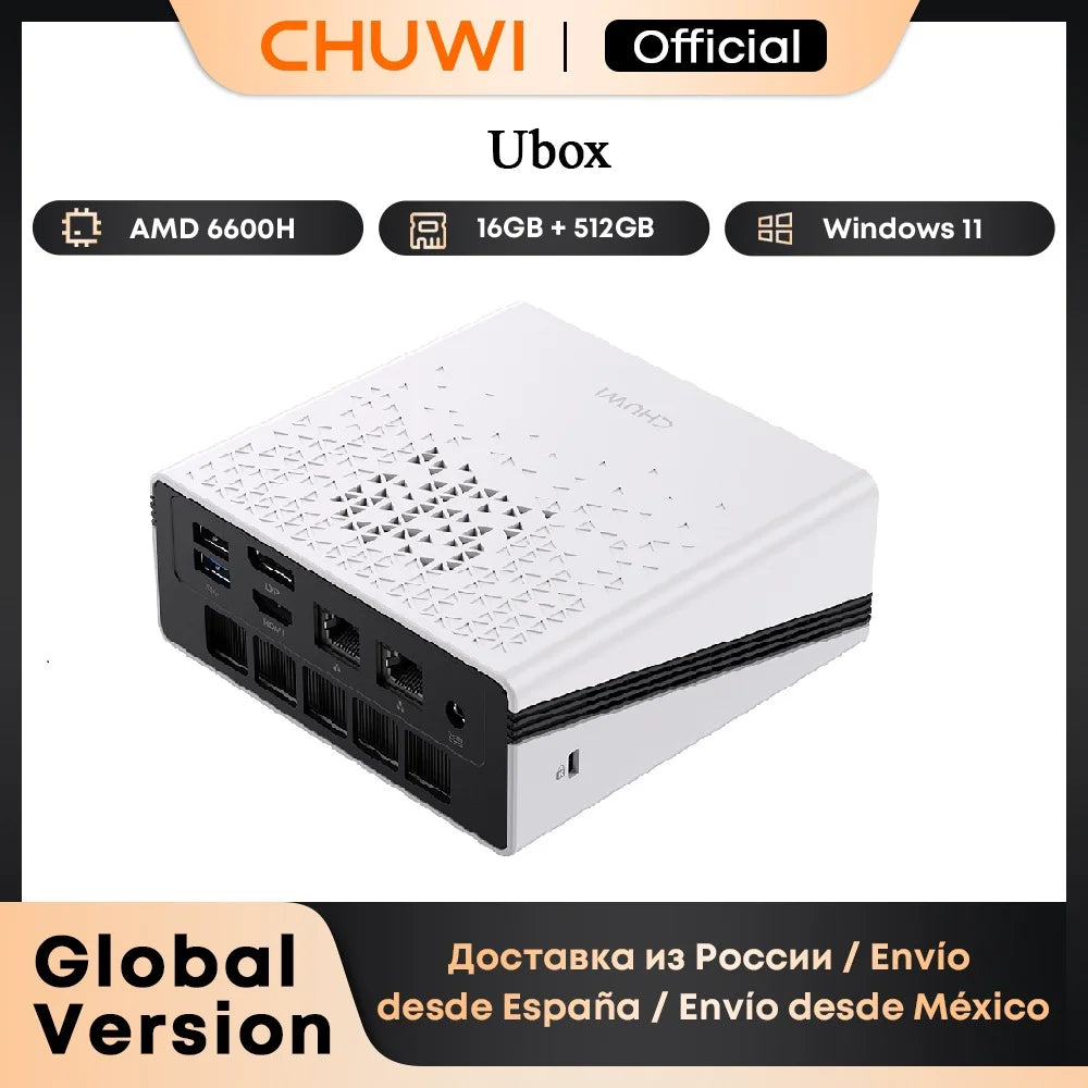 CHUWI UBox Mini PC AMD Ryzen 6600H 16GB 512GB Win 11 Wi-Fi 6 Mini Desktop PC Axl AMD 6600H EU france