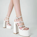 Women's Platform Gladiator Sandals – 15cm High Heel Patent Platform Heel Sandals Axl White 35