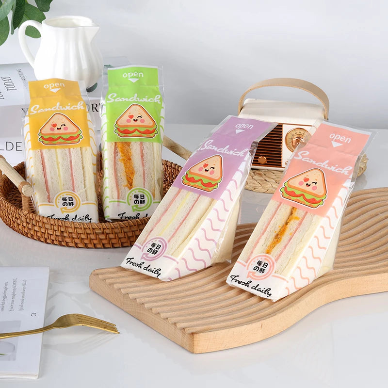 100 Pcs Disposable Triangle Sandwich Bags – Clear Food Wrap Food Packaging Bags Axl