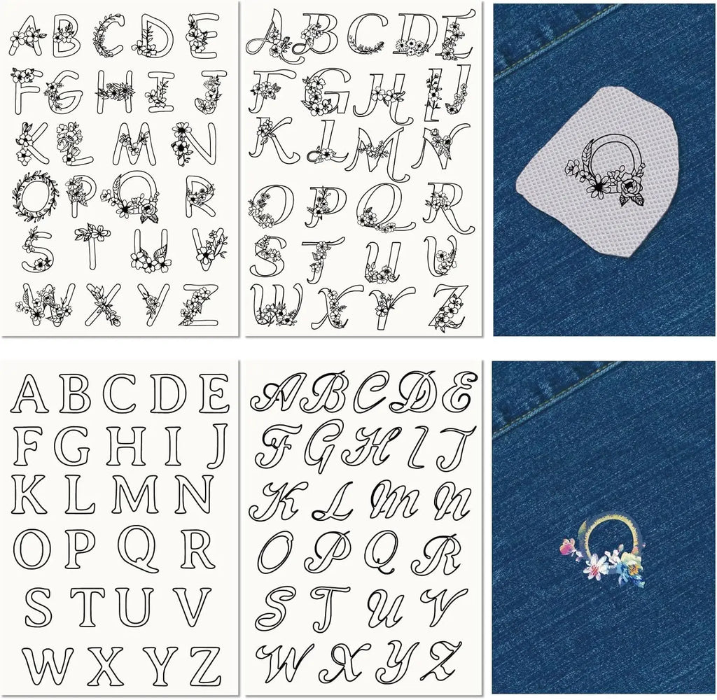 A–Z Stick & Stitch Embroidery Patterns – 4 Sheets 104 Pcs Embroidery Transfer Sheets Axl AECH04-13703