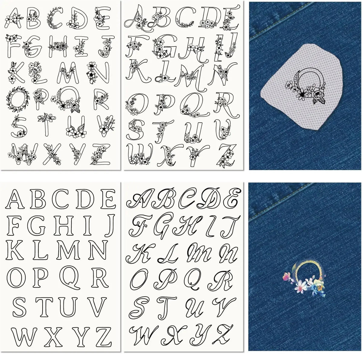 A–Z Stick & Stitch Embroidery Patterns – 4 Sheets 104 Pcs Embroidery Transfer Sheets Axl AECH04-13703