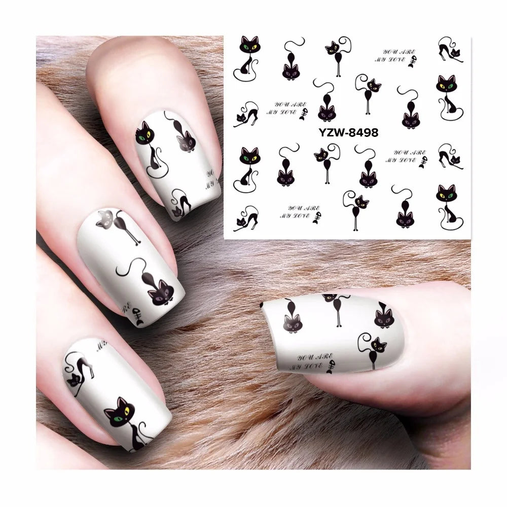 Black Cat Nail Art Stickers – 12 DIY Water Transfer Decals Nail Art Stickers Axl