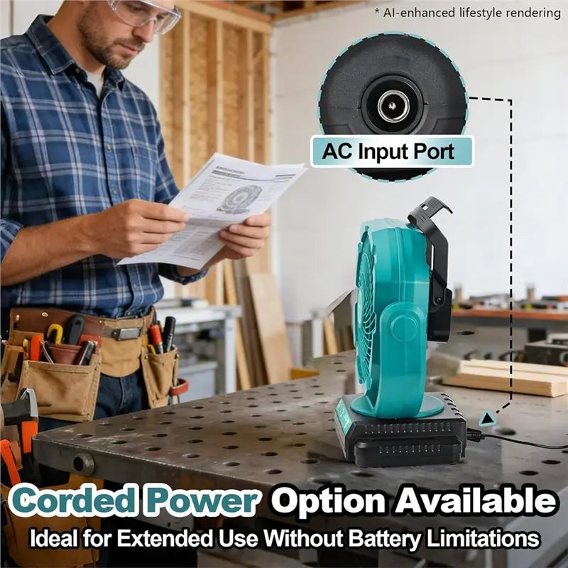 18V Battery Powered Cordless Fan – 3-Speed Portable Jobsite Fan Cordless Portable Fan Axl