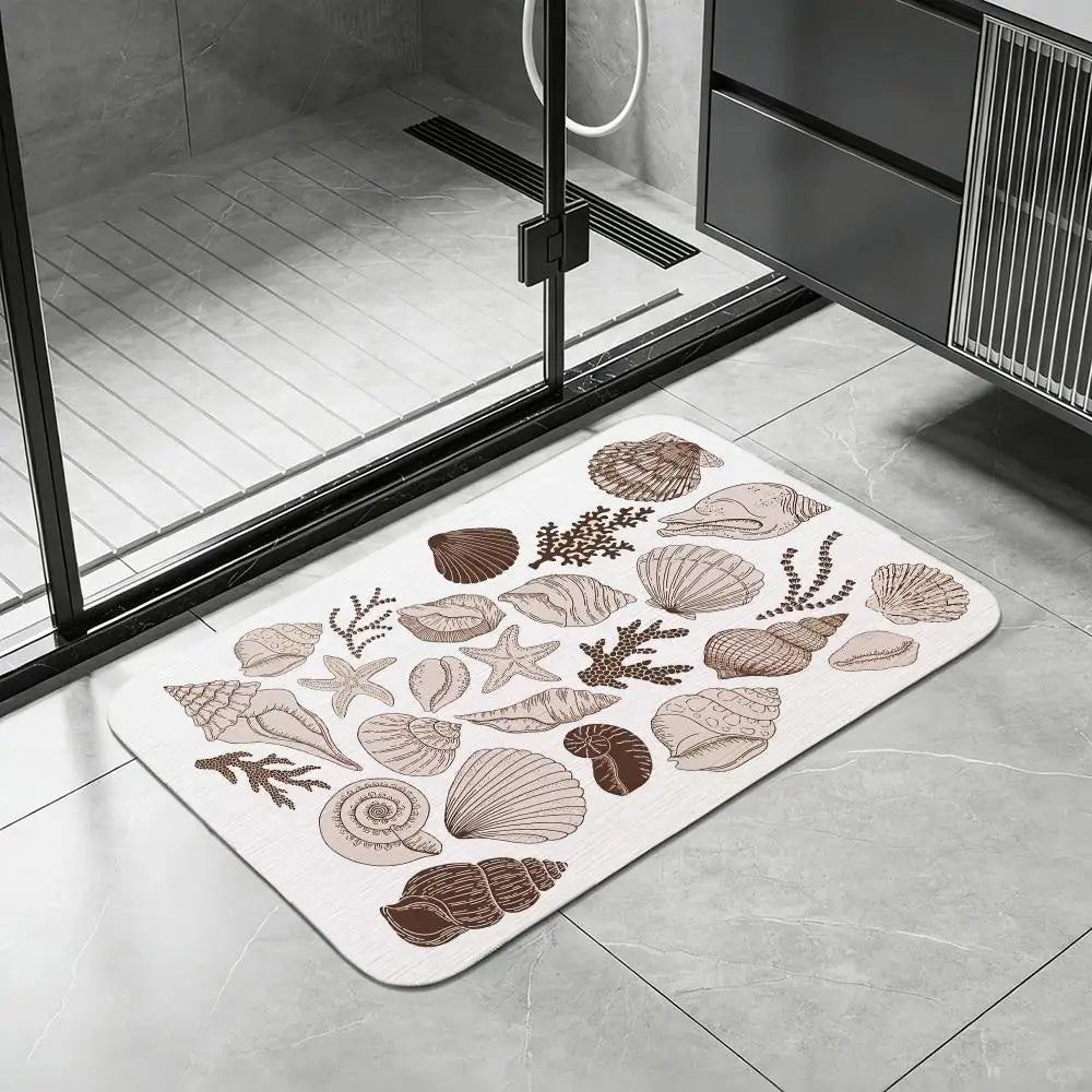 Mediterranean Shell Diatomite Bath Mat – Quick Dry Non-Slip Diatomite Bath Mat Axl White5 50x80cm