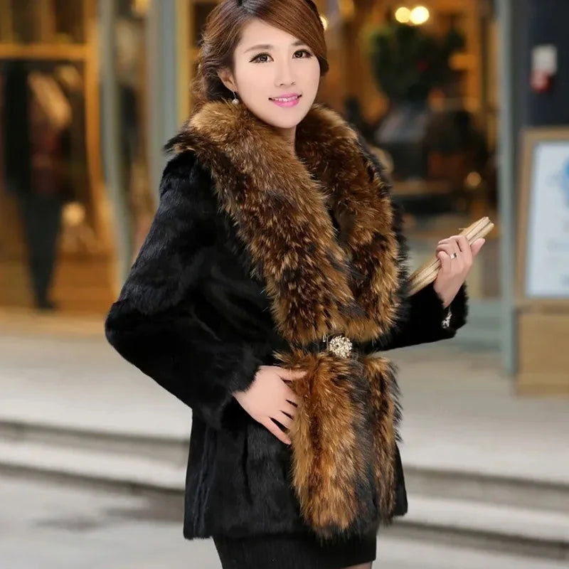 Women's Faux Mink Fur Coat – Slim Fox Collar Winter Jacket Faux Fur Coat Axl