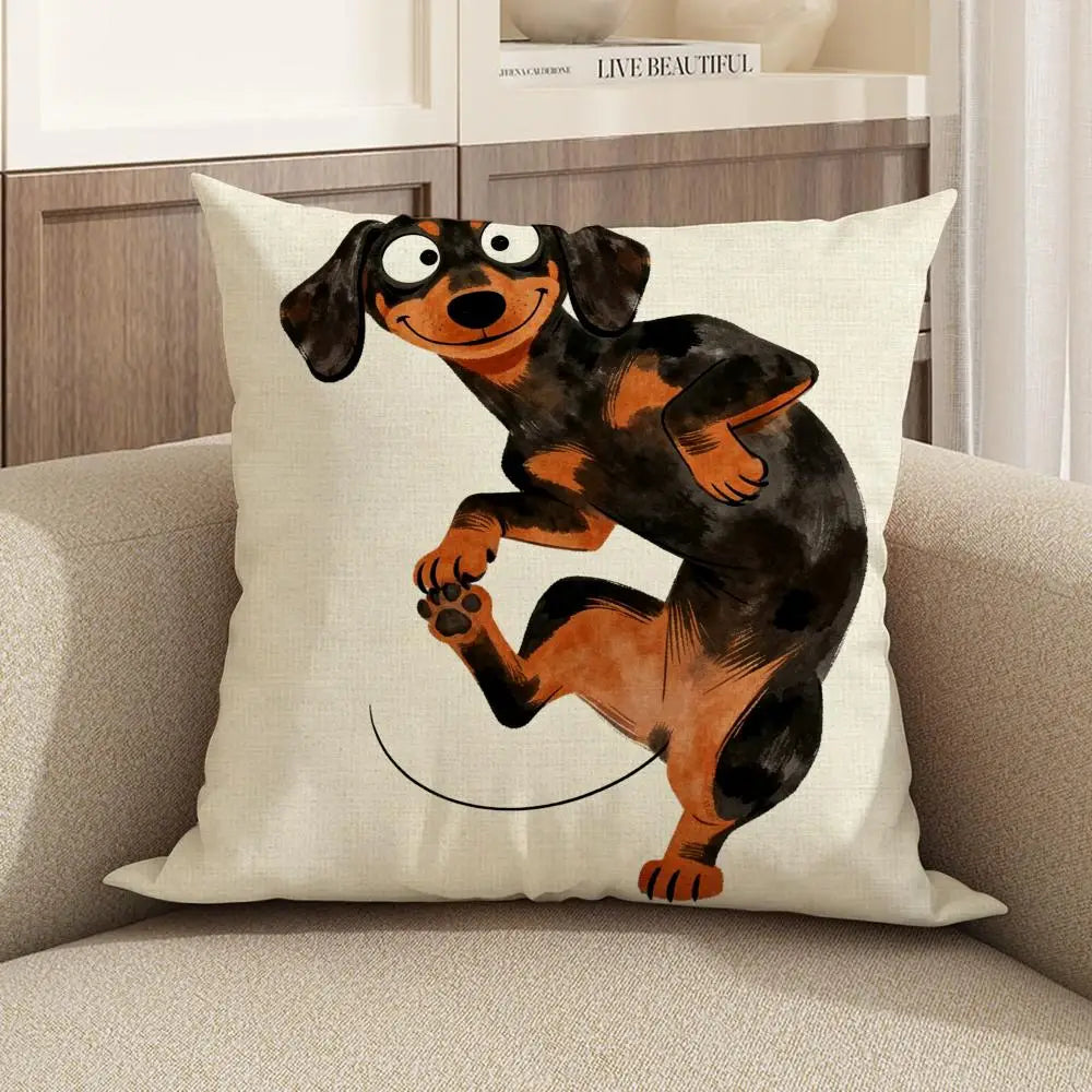 Dachshund Watercolor Linen Cushion Cover | Sofa & Home Decor Cushion Cover Axl White6 60X60cm