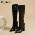 Women's Knee-High Boots | Chunky Heel Pointed Toe Zipper Booties Knee-High Boots Axl Black 42