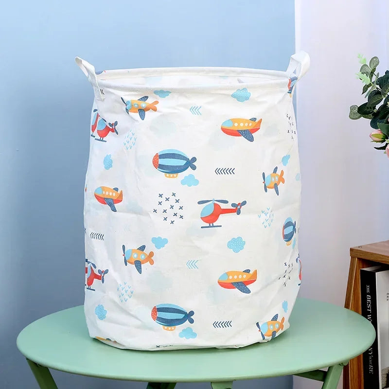 Large Foldable Kids Toy Storage Basket – Cartoon Print Organizer Foldable Storage Basket Axl Aircraft-40x50cm