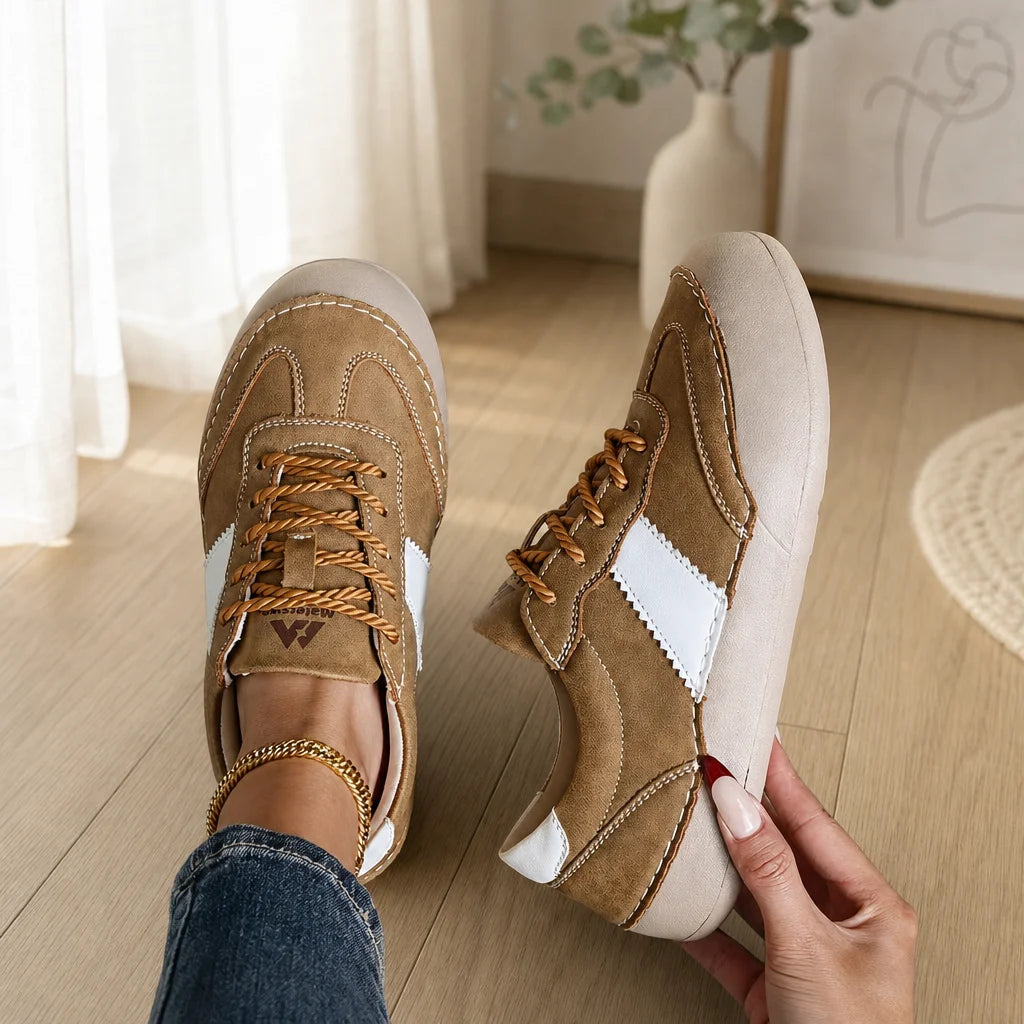 ZULIWAGN Women's Wide Toe Flat Casual Sneakers | Lace-Up Women's Flat Sneakers Axl 42 Brown