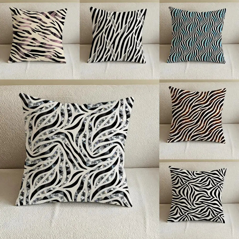 Zebra Print Linen Cushion Cover | Black & White Pillow Case Decorative Cushion Cover Axl