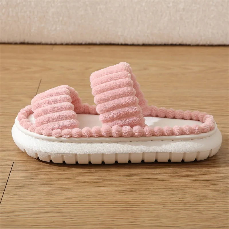 Women's Corduroy Plush Platform Slippers | Warm Furry Indoor Slides Women's Slippers Axl