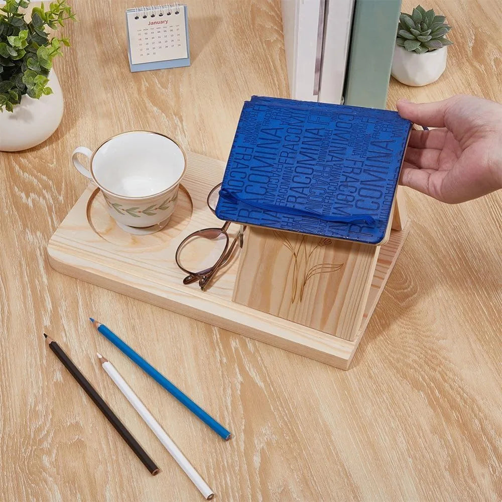 Wooden Book Stand with Cup Holder – Flower Desktop Book Rest Wooden Book Stand Axl