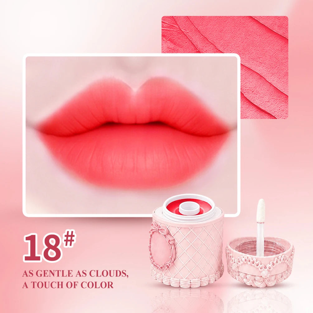 Heart Strawberry Cake Matte Lip Mud – Vegan Lipstick Cream Matte Lip Mud Axl 18 100pcs with logo