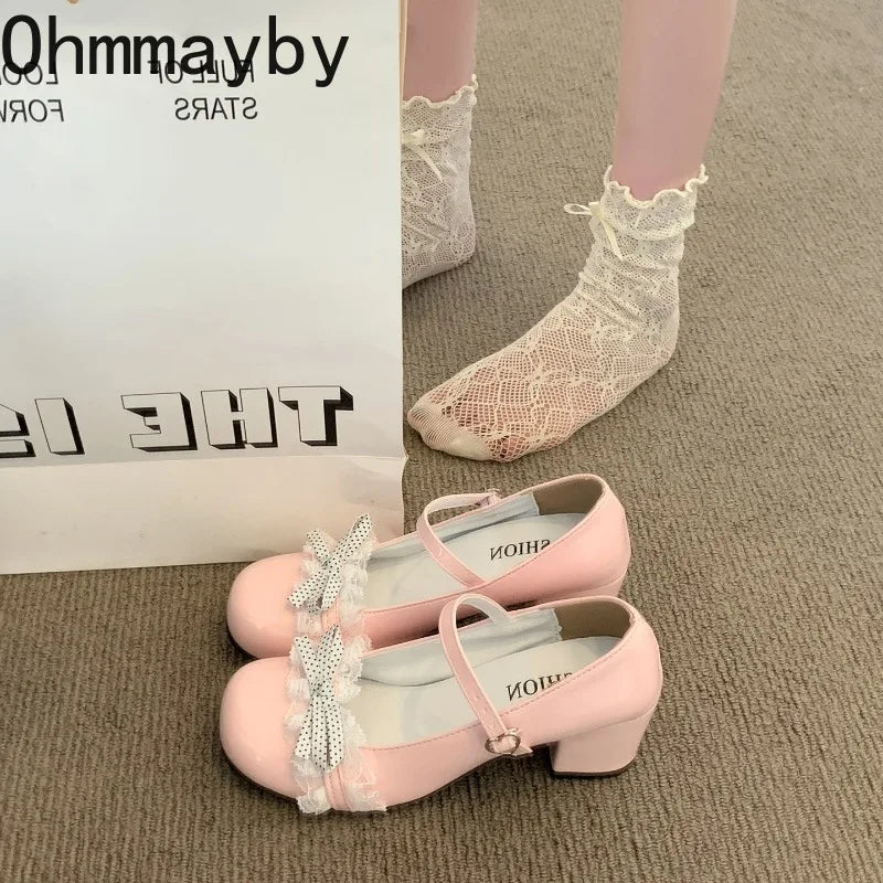Black Y2K Butterfly-Knot Mary Jane Heels | Lolita Party Pumps Mary Jane Heels Axl