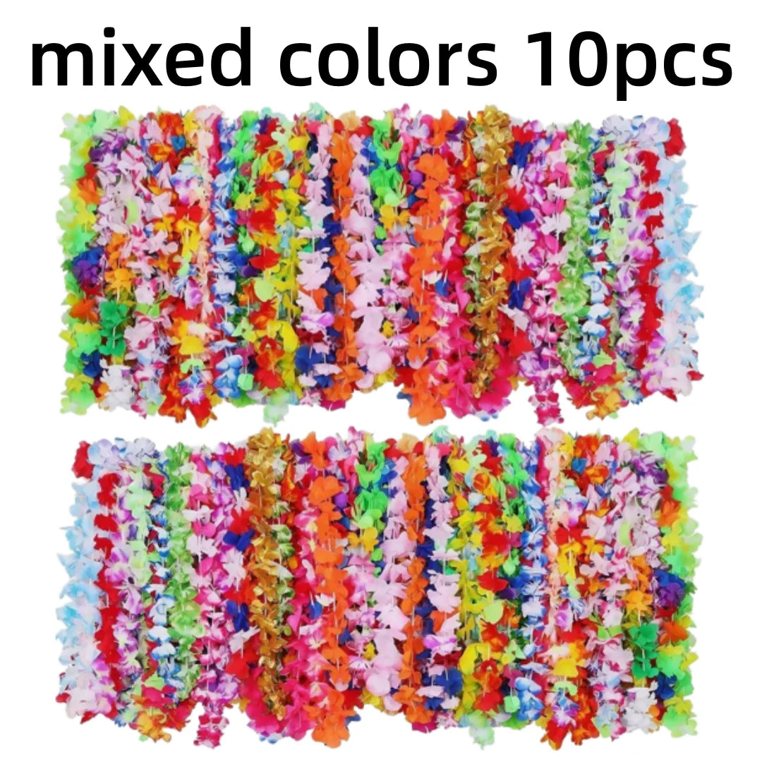 10-Pack Hawaiian Lei Flower Garlands – Luau Party Necklaces Party Lei Garland Axl mixed colors 10pcs