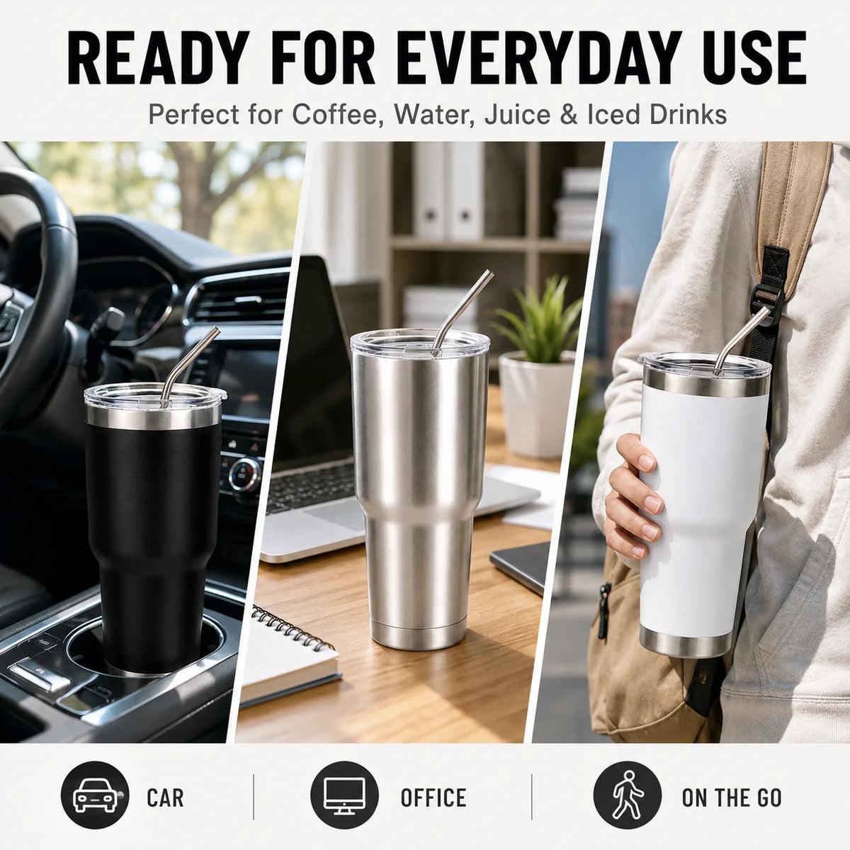 Uwhise 30oz Insulated Tumbler Vacuum Travel Mug with Straw Insulated Travel Tumbler Axl