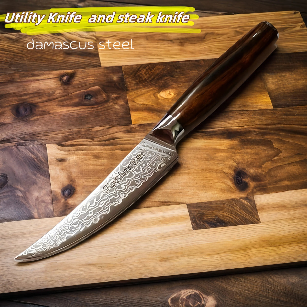 5" Damascus Steel Steak Knife – VG10 Blade & Ebony Handle Damascus Kitchen Knife Axl