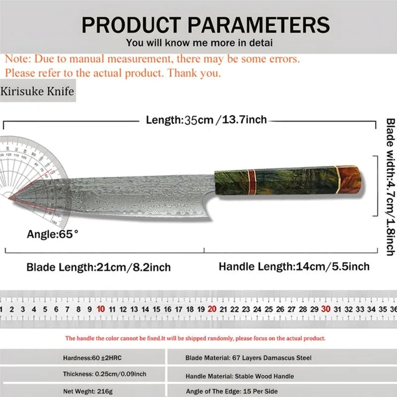 Damascus Nakiri Chef Knife – 67-Layer VG10 Steel | 8 Inch Damascus Chef Knife Axl
