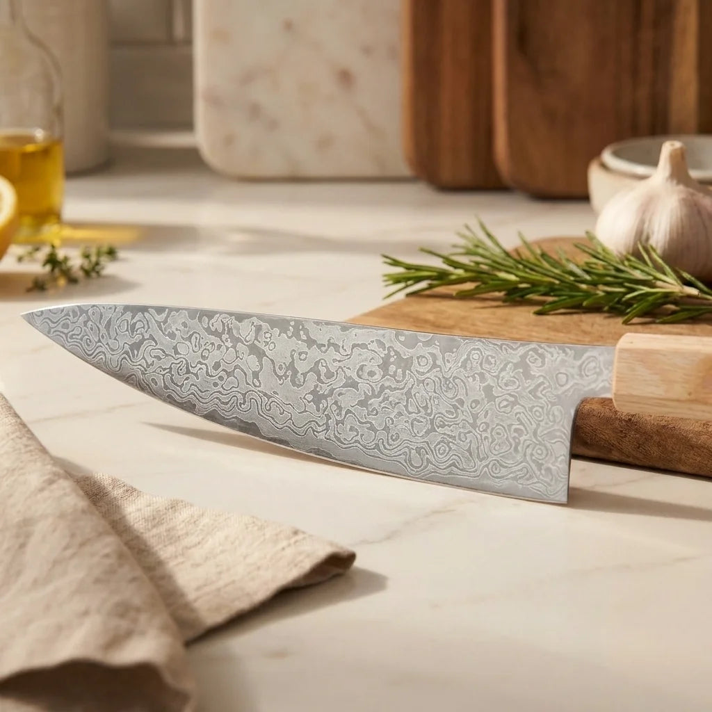 Damascus Steel Chef's Knife – Sharp Japanese Kitchen Knife 21cm Damascus Chef's Knife Axl