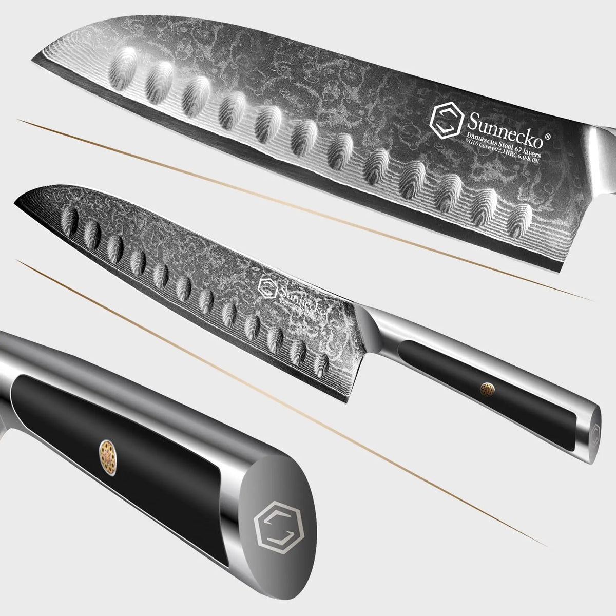 Sunnecko 7" Damascus Steel Santoku Knife – 67-Layer Japanese Damascus Santoku Knife Axl