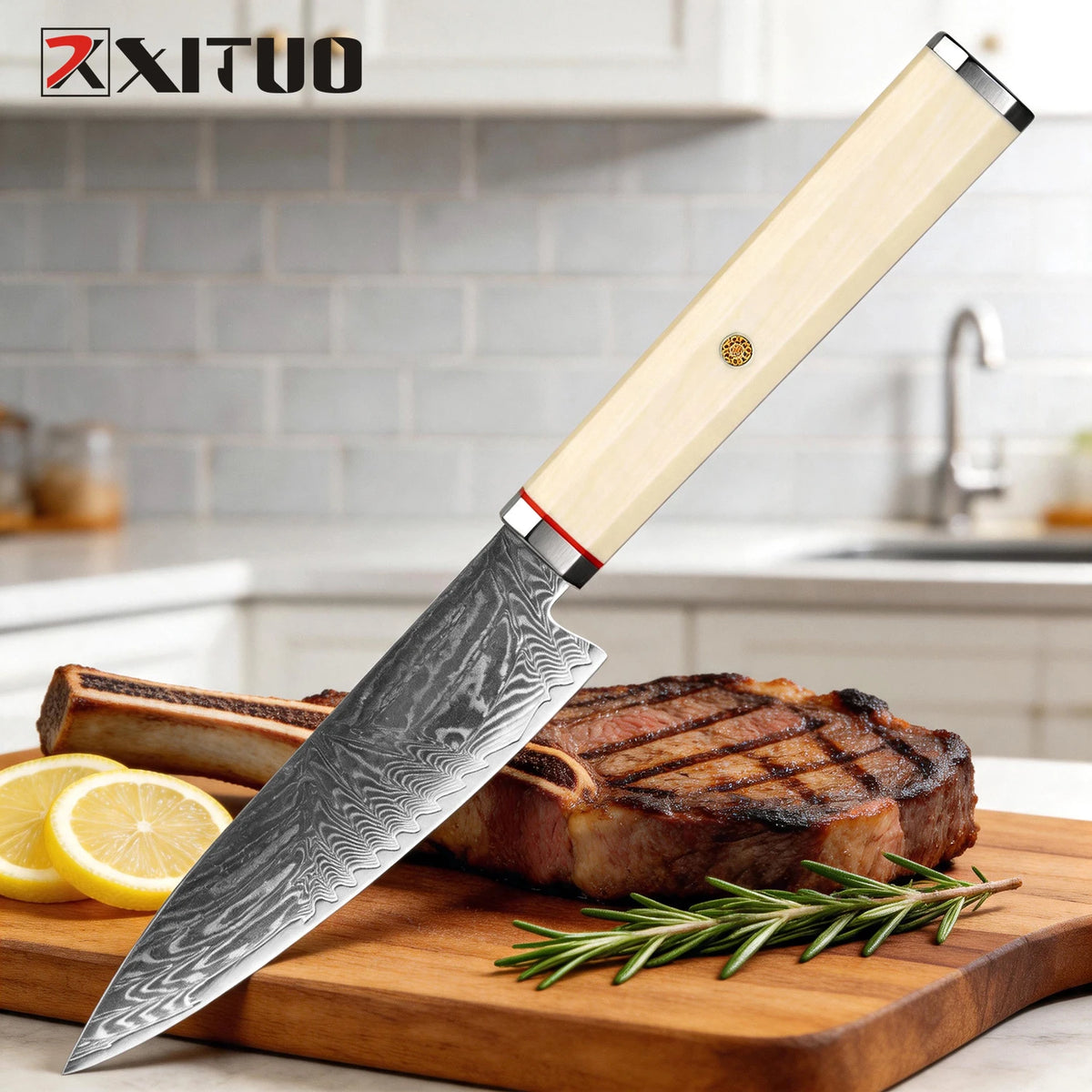XITUO Damascus VG10 Sashimi Knife – 6" Octagonal Handle Japanese Chef Knife Axl Utility Knife