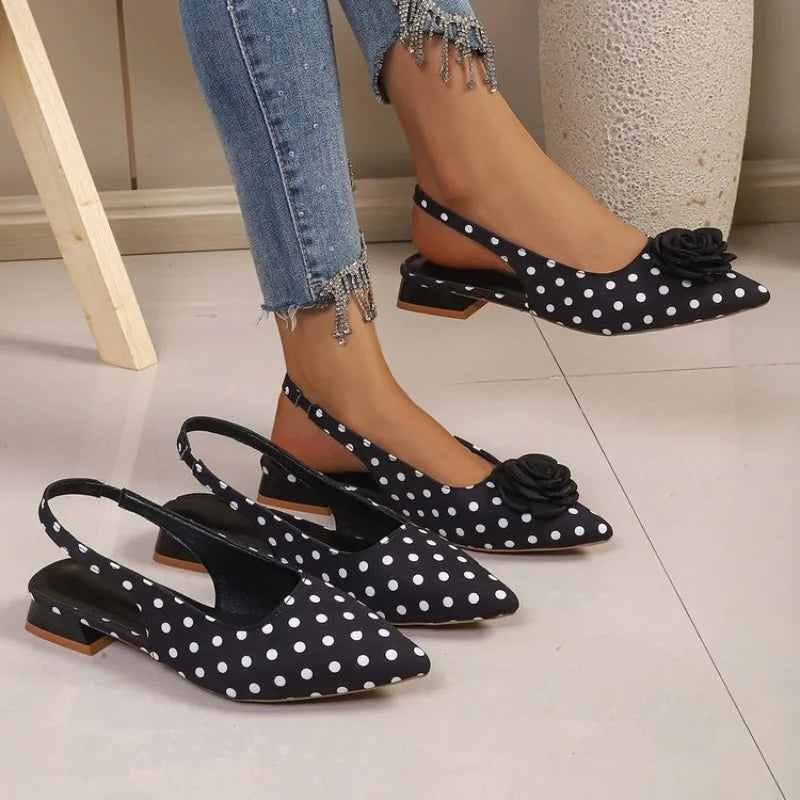 Women's Polka Dot Bow Slingback Sandals | Vintage Pointed Toe Slingback Sandals Axl