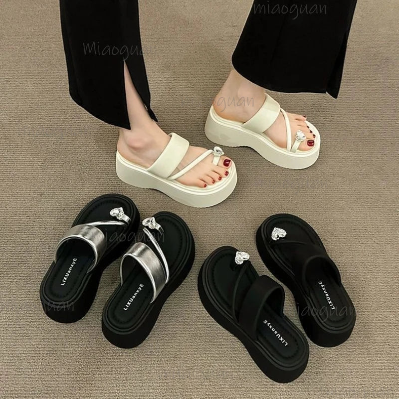 Women's Clip Toe Wedge Sandals – Metal Stripe High Heel Wedge Heel Sandals Axl
