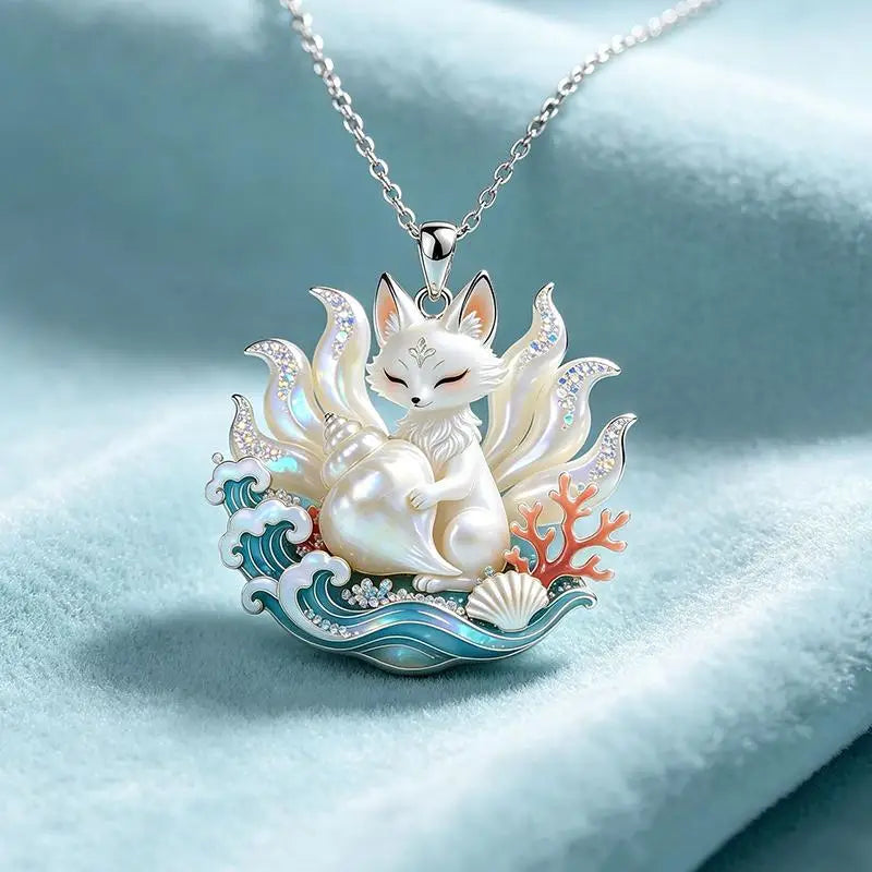 Nine-Tailed Fox Enamel Pendant Necklace | Chinese Mythology Enamel Pendant Necklace Axl A8