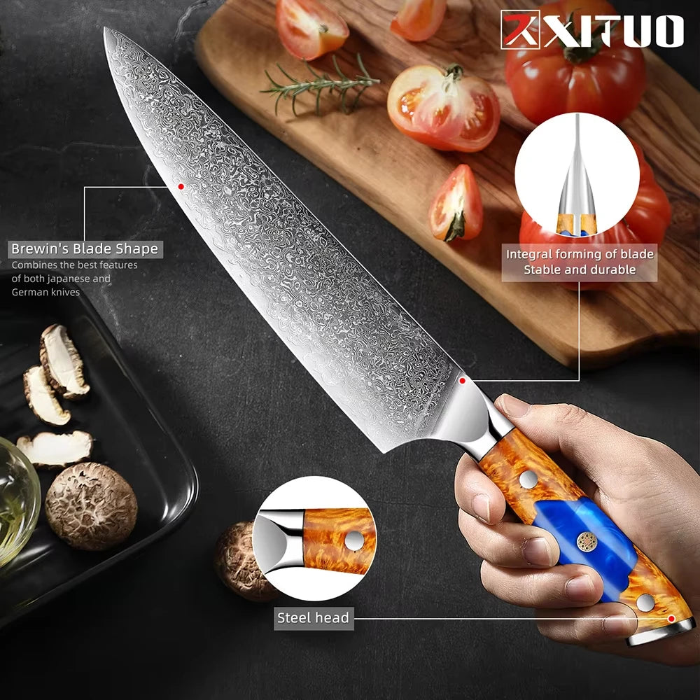 XITUO Damascus Steel Knife Set | Japanese VG10 1–8 PCS Damascus Kitchen Knife Set Axl