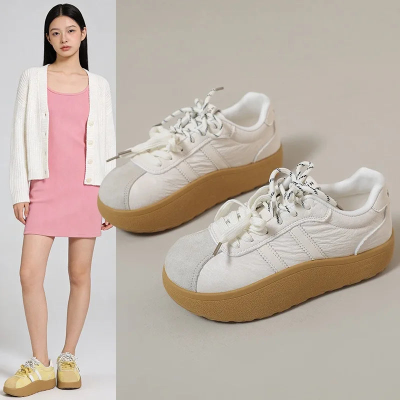 Women's Retro Thick Sole White Sneakers – Lightweight Trainer Women's Sneakers Axl beige 35