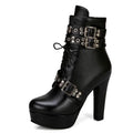Women's Platform Ankle Boots – Square High Heel Zip Buckle Platform Ankle Boots Axl black 37