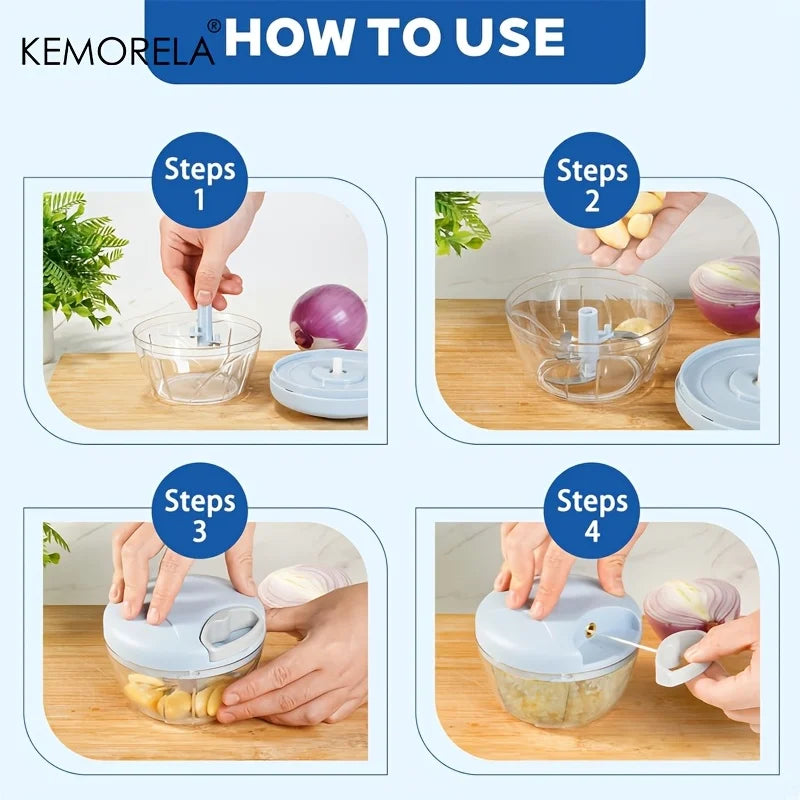KEMORELA Manual Vegetable Chopper – Garlic & Onion Mincer 500/900ML Manual Food Chopper Axl