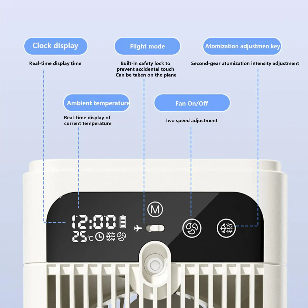 Rechargeable Misting Desk Fan – 2-Speed, Time Display, 500ml Misting Desk Fan Axl