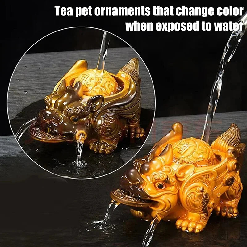Pixiu Tea Pet Figurine – Water Spray & Color Changing Decor Tea Ceremony Figurine Axl
