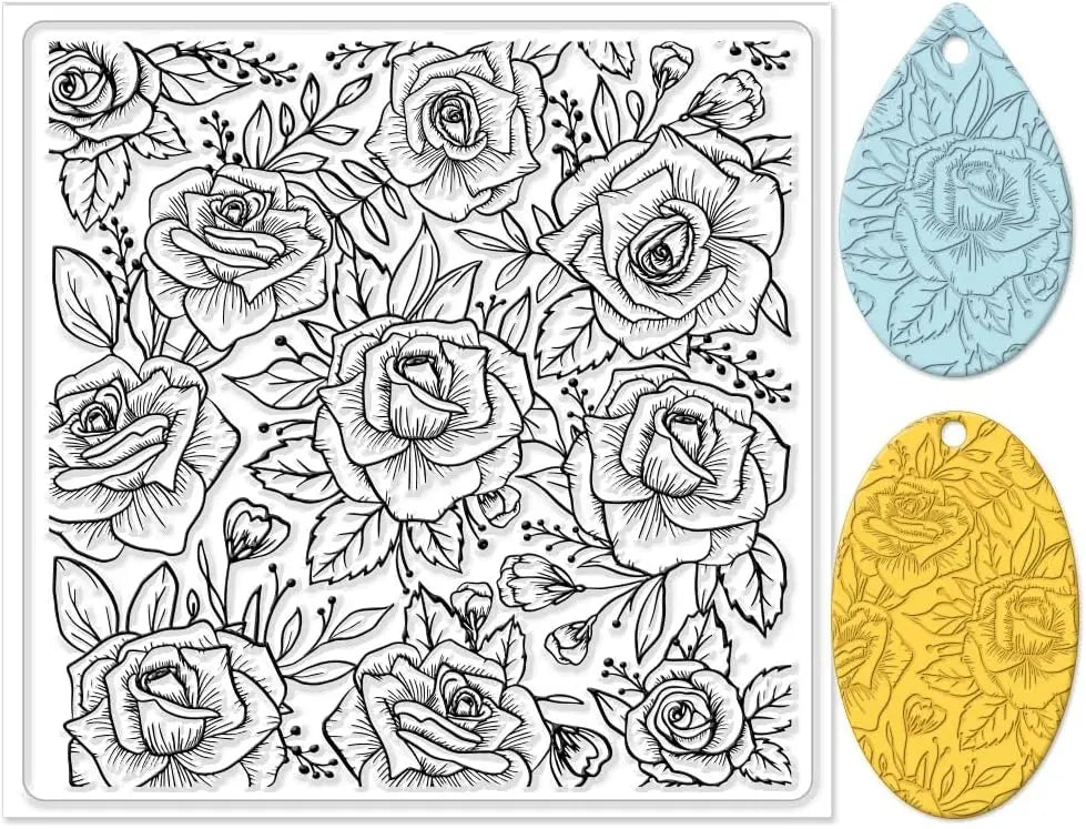 Rose Silicone Texture Sheet for Polymer Clay Earrings & Jewelry Clay Texture Stamp Axl AECH04-12446