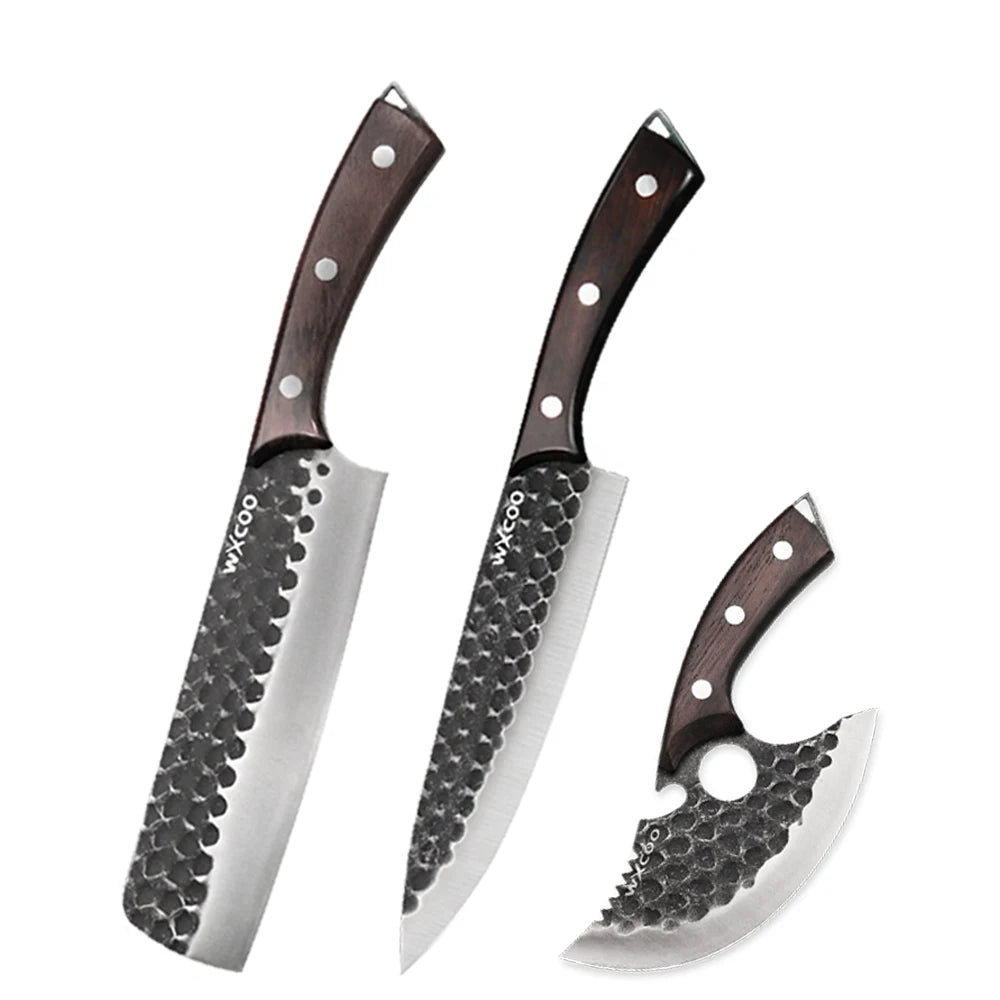 WXCOO Forged Chef Knife Set – Boning, Cleaver & Butcher Chef Knife Set Axl 3pcs